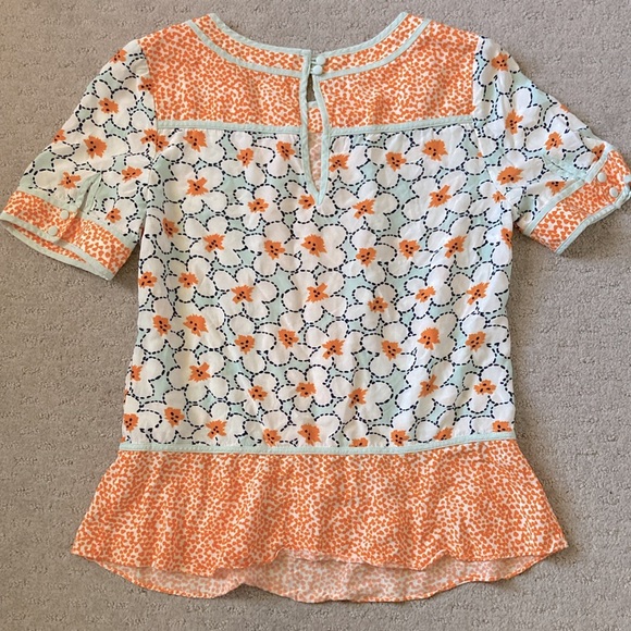 BODEN orange floral peplum blouse, Sz US 2. - Picture 2 of 7